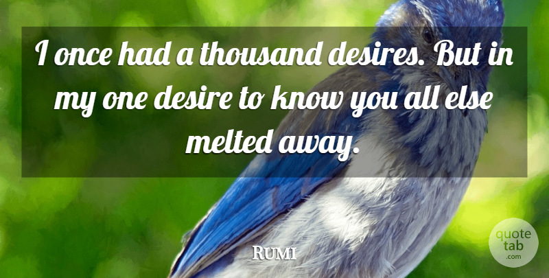 Rumi Quote About Spiritual, Desire, Thousand: I Once Had A Thousand...