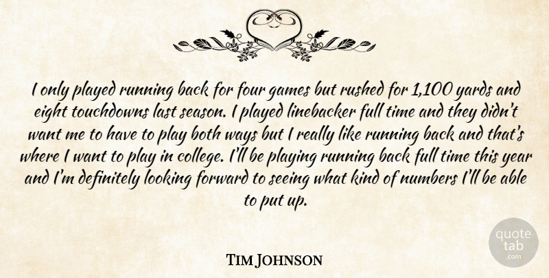 Tim Johnson Quote About Both, Definitely, Eight, Forward, Four: I Only Played Running Back...