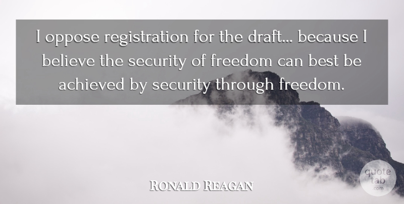 Ronald Reagan Quote About Believe, Politics, Registration: I Oppose Registration For The...