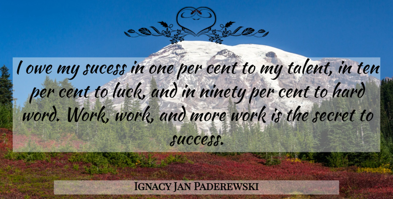 Ignacy Jan Paderewski Quote About Luck, Secret, Sucess: I Owe My Sucess In...