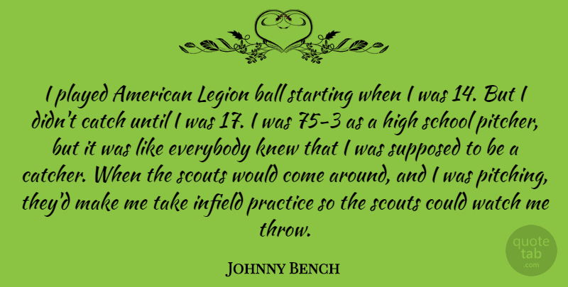 Johnny Bench Quote About Catch, Everybody, High, Knew, Played: I Played American Legion Ball...