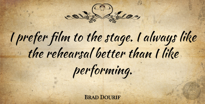 Brad Dourif Quote About Rehearsal, Film, Stage: I Prefer Film To The...