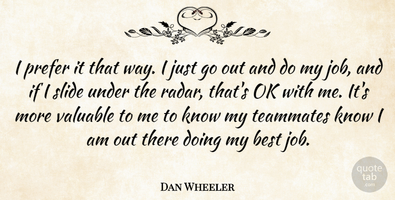 Dan Wheeler Quote About Best, Job, Ok, Prefer, Slide: I Prefer It That Way...