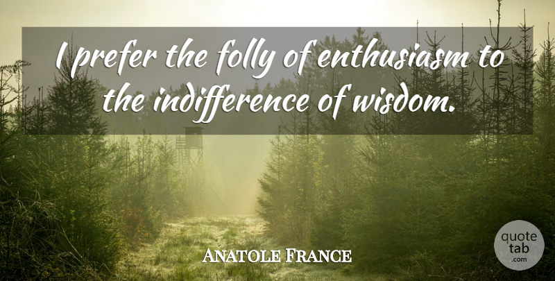 Anatole France Quote About Wisdom, Enthusiasm, Literature: I Prefer The Folly Of...