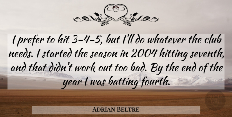 Adrian Beltre Quote About Batting, Club, Hit, Hitting, Prefer: I Prefer To Hit 3...