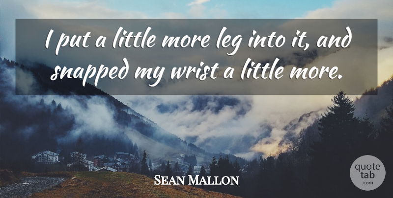 Sean Mallon Quote About Leg, Snapped, Wrist: I Put A Little More...