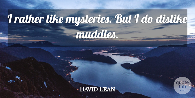 David Lean Quote About Mystery, Muddle, Dislike: I Rather Like Mysteries But...
