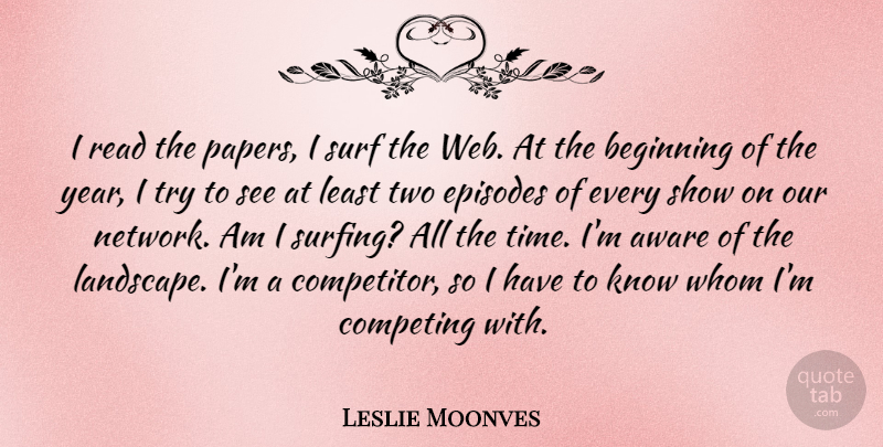 Leslie Moonves Quote About Years, Two, Surfing: I Read The Papers I...