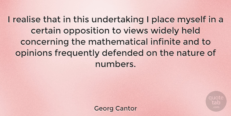 Georg Cantor Quote About Certain, Concerning, Defended, Frequently, Held: I Realise That In This...