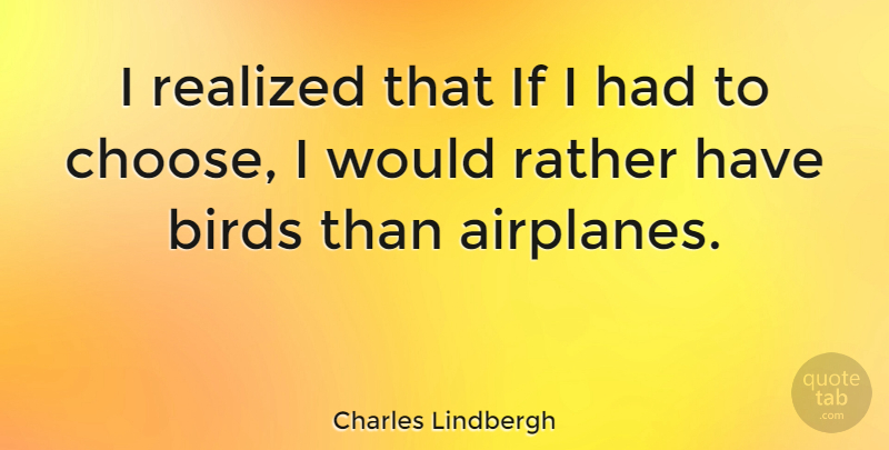 Charles Lindbergh Quote About Rather, Realized: I Realized That If I...