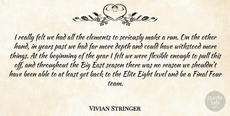 Vivian Stringer Quote About Beginning, Depth, East, Eight, Elements: I Really Felt We Had...