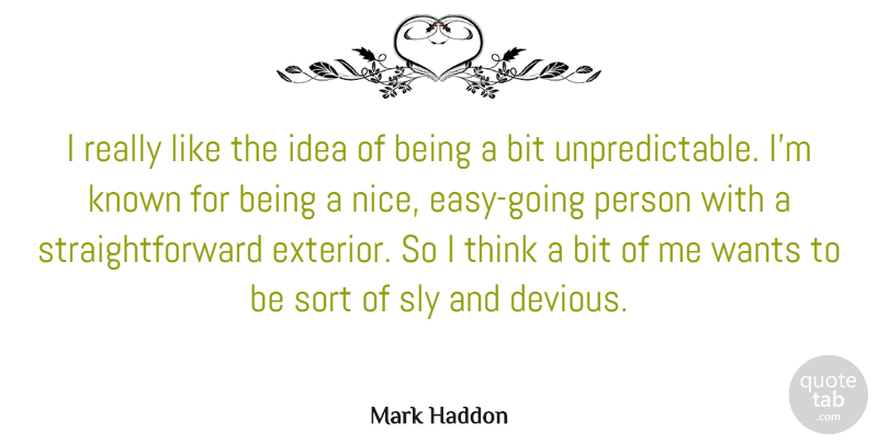 Mark Haddon Quote About Bit, Sort, Wants: I Really Like The Idea...