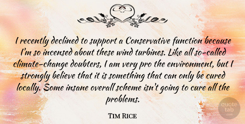 Tim Rice Quote About Believe, Cured, Declined, Function, Insane: I Recently Declined To Support...
