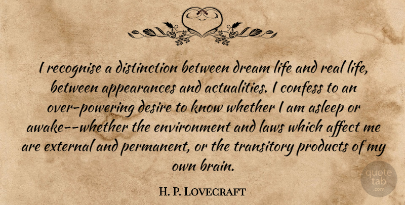 H. P. Lovecraft Quote About Dream, Real, Law: I Recognise A Distinction Between...