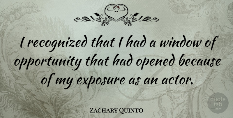 Zachary Quinto Quote About Opportunity, Actors, Window: I Recognized That I Had...