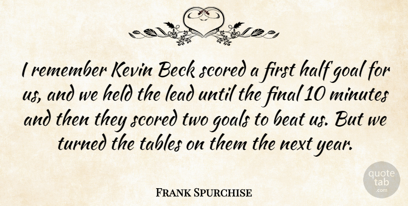 Frank Spurchise Quote About Beat, Beck, Final, Goal, Goals: I Remember Kevin Beck Scored...