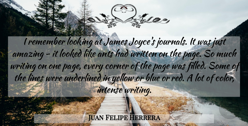 Juan Felipe Herrera Quote About Amazing, Ants, Corner, Intense, James: I Remember Looking At James...