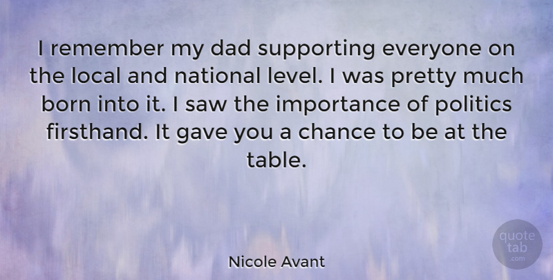 Nicole Avant Quote About Born, Chance, Dad, Gave, Importance: I Remember My Dad Supporting...