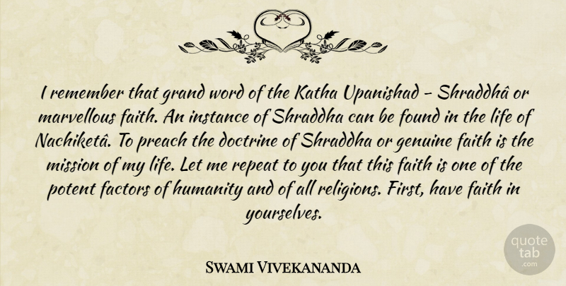 Swami Vivekananda Quote About Faith, Humanity, Firsts: I Remember That Grand Word...