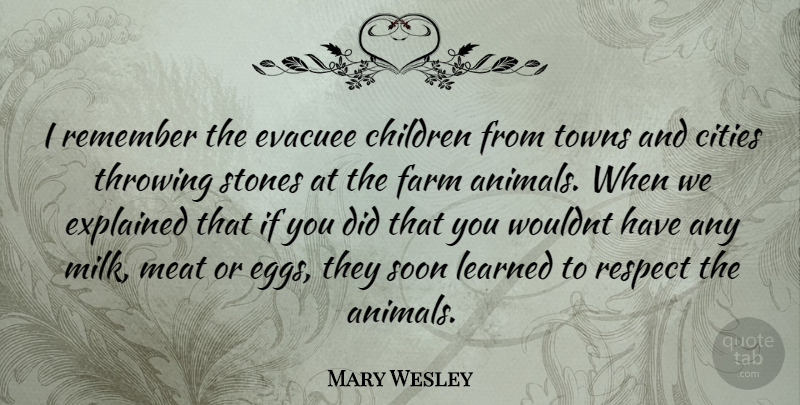 Mary Wesley Quote About Children, Animal, Cities: I Remember The Evacuee Children...