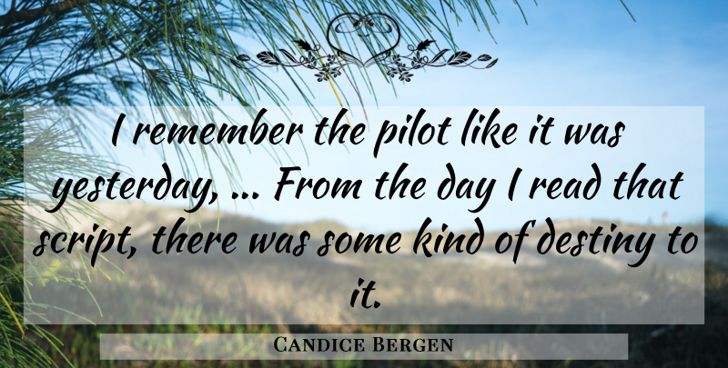 Candice Bergen Quote About Destiny, Kindness, Pilot, Remember: I Remember The Pilot Like...
