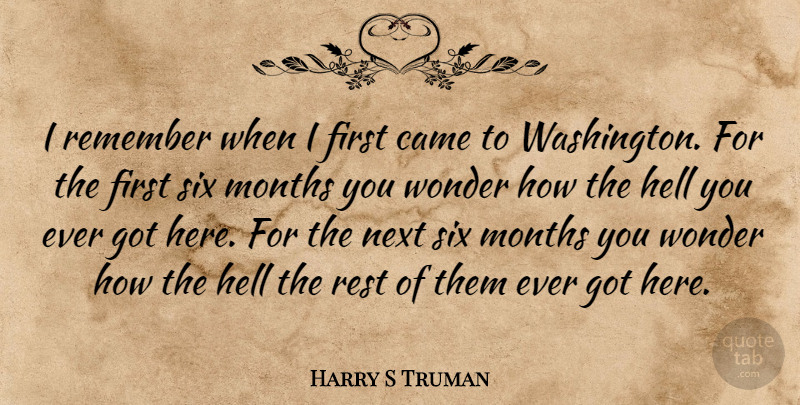 Harry S Truman Quote About Witty, Political, Six Months: I Remember When I First...