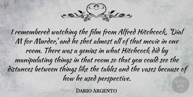Dario Argento Quote About Almost, Distances, Hitchcock, Room, Shot: I Remembered Watching The Film...