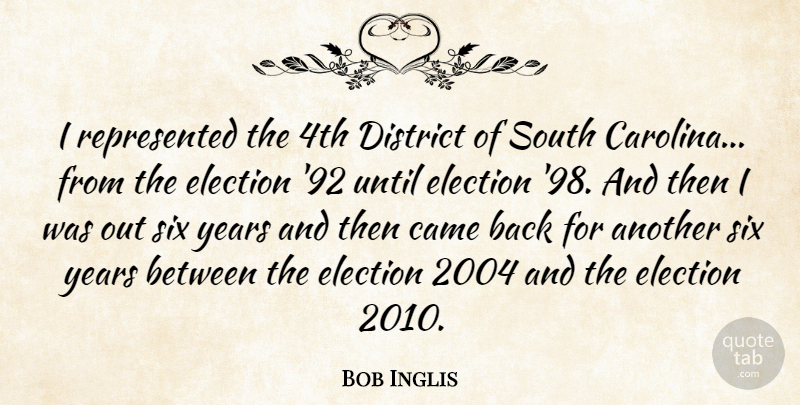Bob Inglis Quote About Years, Six, South Carolina: I Represented The 4th District...