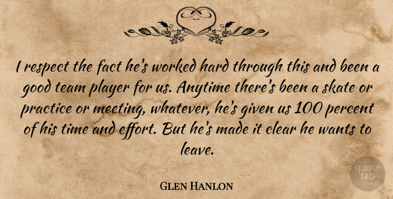 Glen Hanlon Quote About Anytime, Clear, Fact, Given, Good: I Respect The Fact Hes...