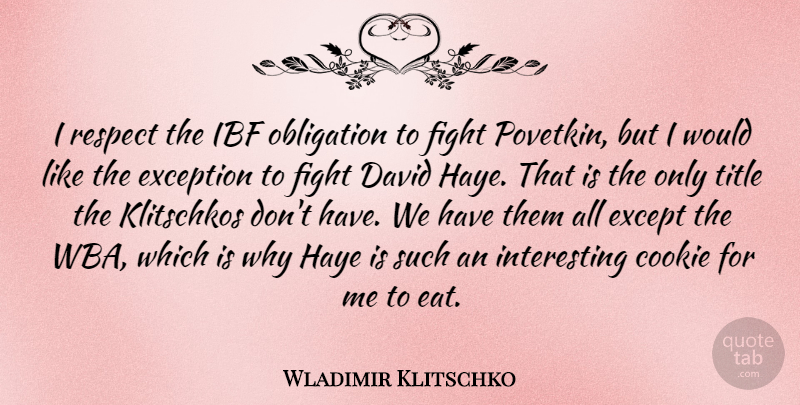 Wladimir Klitschko Quote About Fighting, Interesting, Cookies: I Respect The Ibf Obligation...