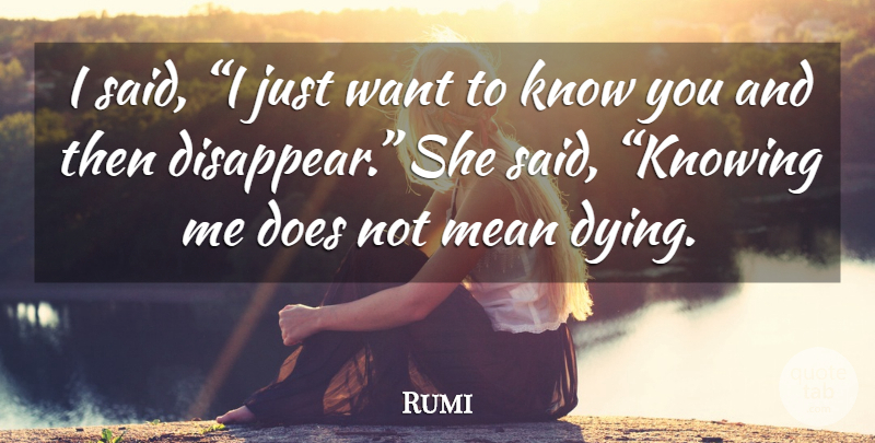 Rumi Quote About Spiritual, Mean, Knowing: I Said I Just Want...