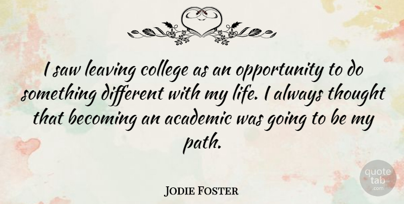 Jodie Foster Quote About Opportunity, College, Leaving: I Saw Leaving College As...