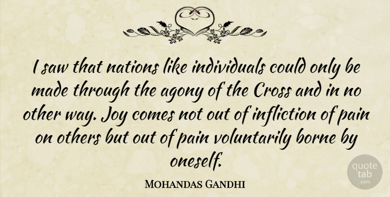 Mohandas Gandhi Quote About Agony, Borne, Cross, Joy, Nations: I Saw That Nations Like...