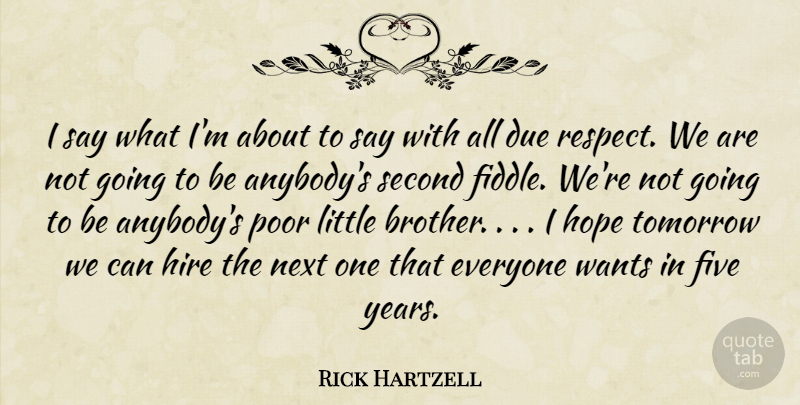 Rick Hartzell Quote About Due, Five, Hire, Hope, Next: I Say What Im About...
