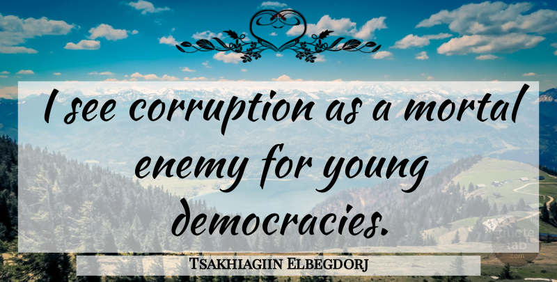 Tsakhiagiin Elbegdorj Quote About Enemy, Democracy, Corruption: I See Corruption As A...