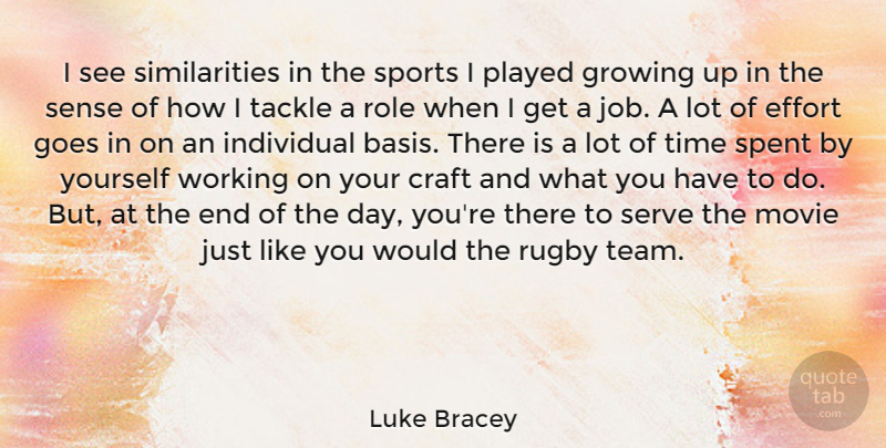 Luke Bracey Quote About Craft, Effort, Goes, Growing, Individual: I See Similarities In The...