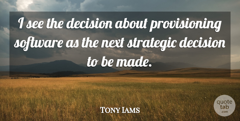 Tony Iams Quote About Decision, Next, Software, Strategic: I See The Decision About...