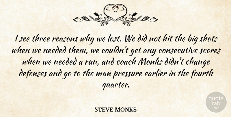 Steve Monks Quote About Change, Coach, Earlier, Fourth, Hit: I See Three Reasons Why...