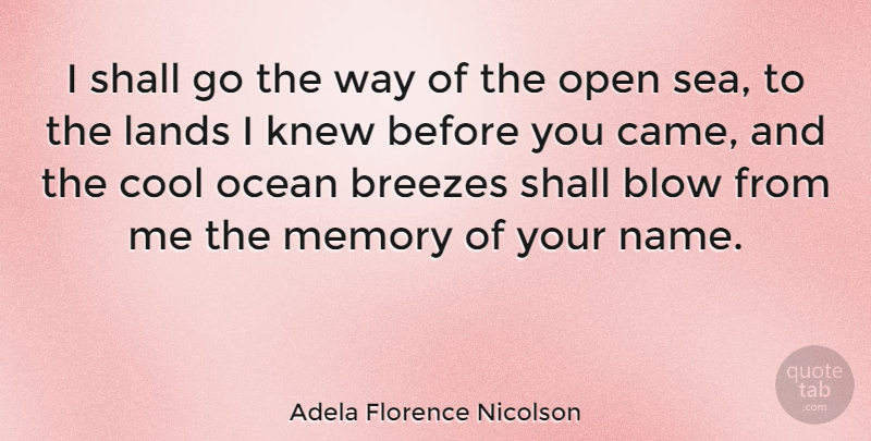 Adela Florence Nicolson Quote About Blow, Cool, Knew, Lands, Memory: I Shall Go The Way...