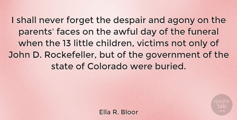 Ella R. Bloor Quote About Agony, Awful, Colorado, Despair, Faces: I Shall Never Forget The...