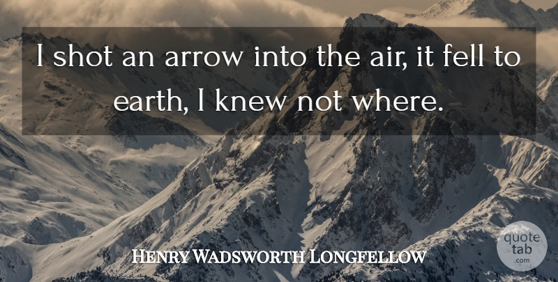 Henry Wadsworth Longfellow Quote About Arrows, Air, Earth: I Shot An Arrow Into...