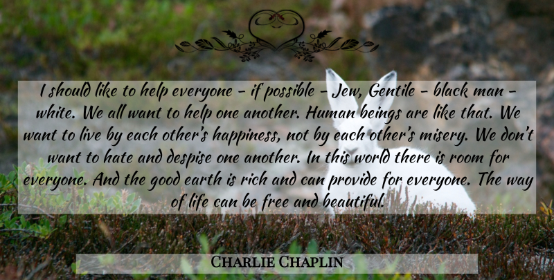 Charlie Chaplin Quote About Beautiful, Hate, Men: I Should Like To Help...
