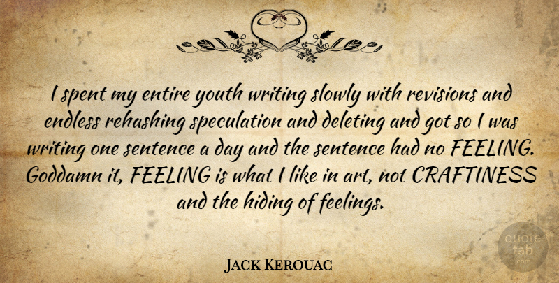 Jack Kerouac Quote About Art, Writing, Feelings: I Spent My Entire Youth...