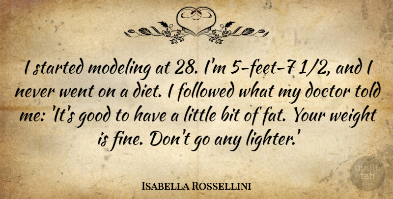 Isabella Rossellini Quote About Bit, Diet, Followed, Good, Modeling: I Started Modeling At 28...