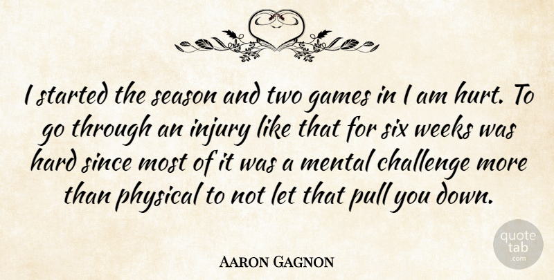 Aaron Gagnon Quote About Challenge, Games, Hard, Injury, Mental: I Started The Season And...