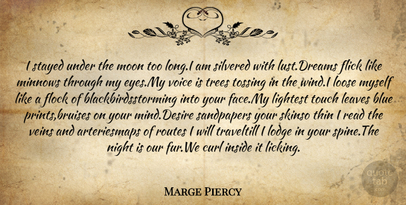 Marge Piercy Quote About Dream, Eye, Moon: I Stayed Under The Moon...