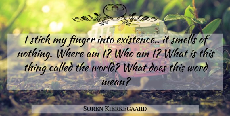 Soren Kierkegaard Quote About Mean, Smell, World: I Stick My Finger Into...