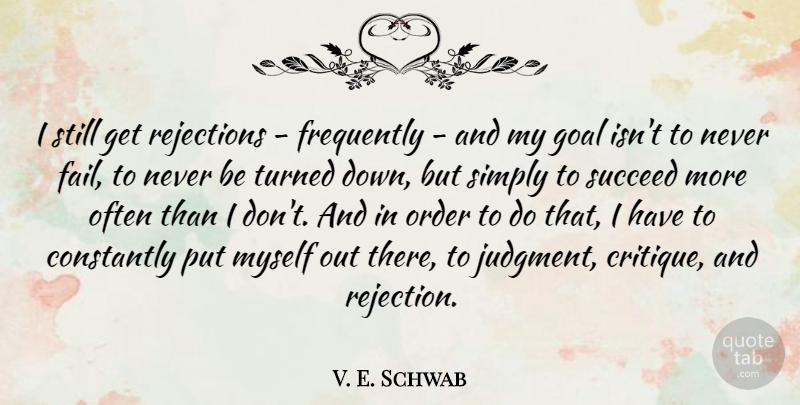 V. E. Schwab Quote About Constantly, Frequently, Order, Rejections, Simply: I Still Get Rejections Frequently...