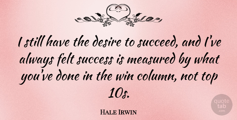 Hale Irwin Quote About Winning, Desire, Done: I Still Have The Desire...