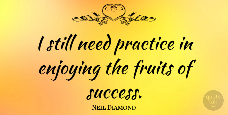 Neil Diamond Quote About Practice, Fruit, Needs: I Still Need Practice In...